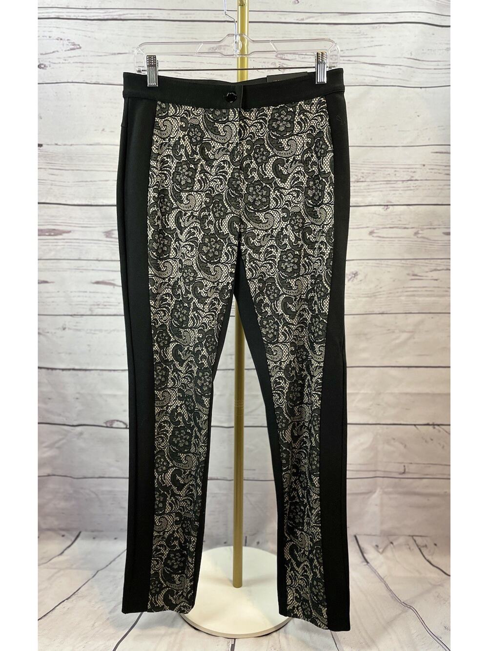 NWT Chico’s So Slimming Slim Leg Pants Black Lace Print Women’s Size 0